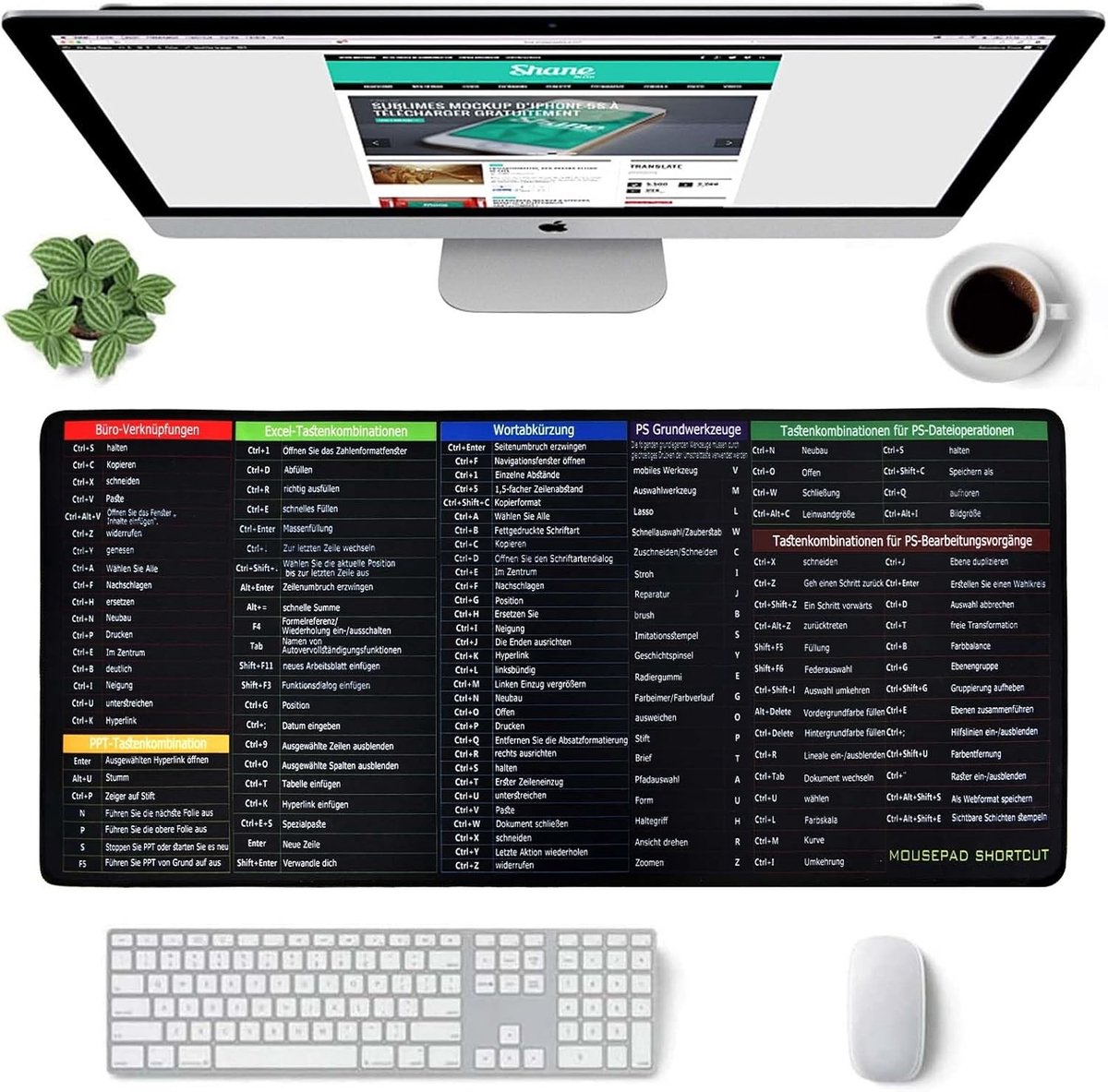 Grote Mouse Pad voor Excel Shortcuts, 900 x 400 mm, XXL Bureau Mat, Antislip Onderkant, Ideaal voor Thuiswerk en Kantoorgebruik