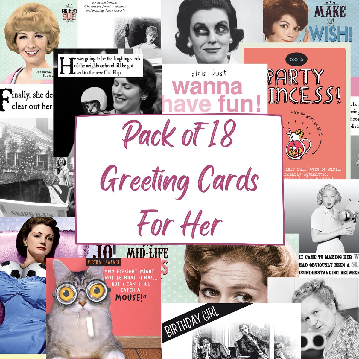 SnelShoppen - 18 Multipack Verjaardagskaarten voor Haar, Humoristische en Grappige Verjaardagskaarten, 18 Individuele Kaarten voor Feestelijke Gelegen