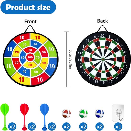Dubbelzijdig Dartbord voor Kinderen & Ballen Spel - Opvouwbaar Dartbord Speelgoed - Feestspellen Buiten Gooispel Cadeau - Zwarte en Witte Dartbord (66cm) — afbeelding 4