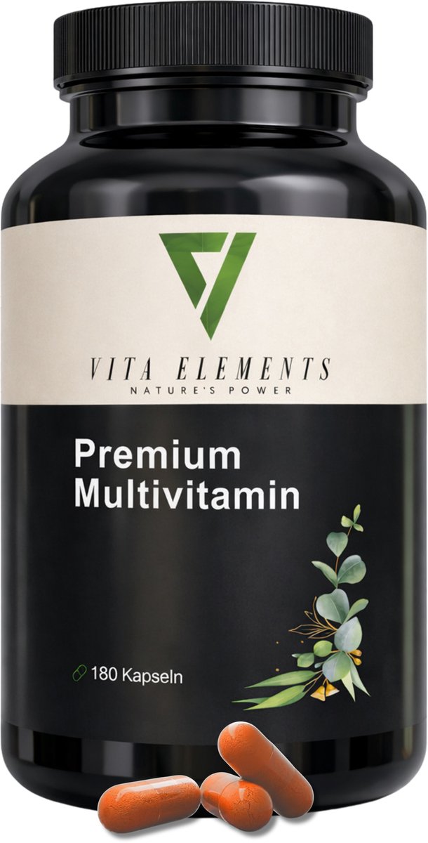 Vita Elements Premium Multivitamine Capsules - Vitamine A tot K2 met CoQ10, Zink en Selenium - Veganistisch - Suikervrij - 180 Capsules - Vol Spectrum