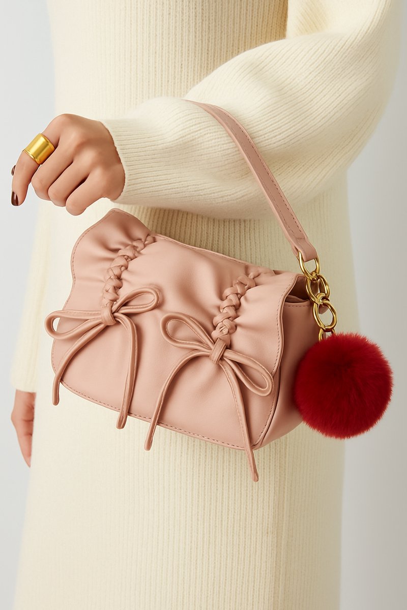 Sleutelhanger - fluffy bal - pluche - rood