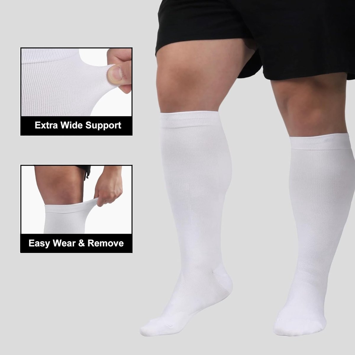 Plus Size Compressiekousen voor Dames en Heren - Medische Steunkousen voor Wijde Kuiten, Kniehoog, 20-30mmHg voor Spataderen en Zwelling tijdens de Zwangere Periode - 1 Paar