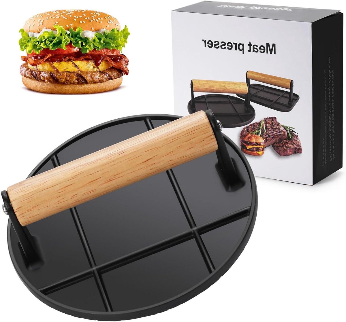 Burgerpers - Vleespers - Hamburgers Maken - Hittebestendig Handvat - 14 cm Diameter - Zilver