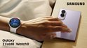 Damesarm met Samsung Galaxy Watch9 in zilver met wit bandje, naast paarse Samsung Galaxy Z Fold8.