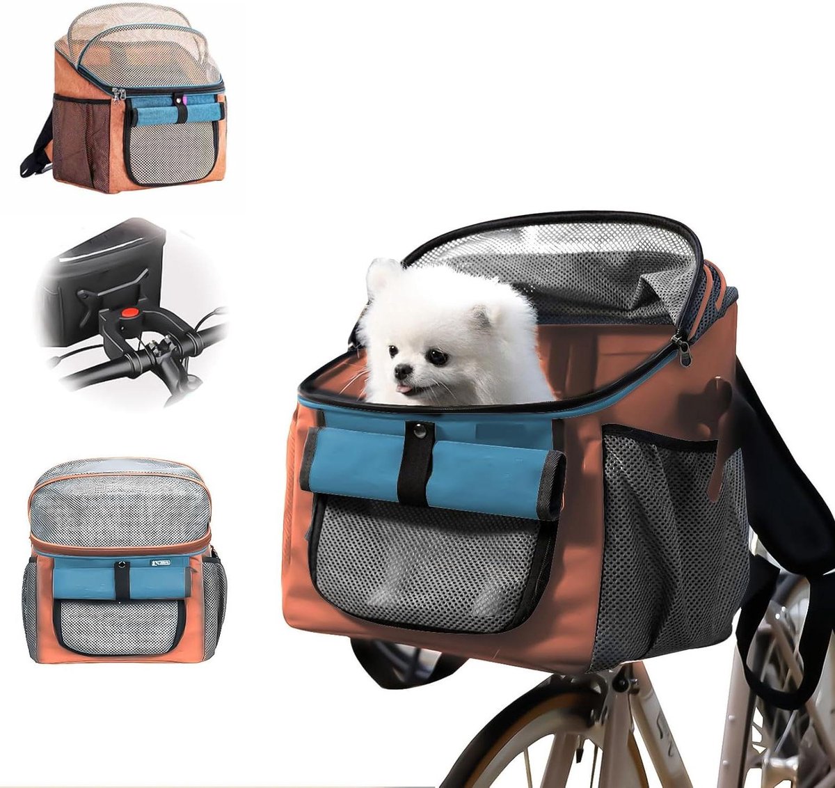 Fietsmand voor honden - Hondenmand fiets - Reizen met huisdier - Opvouwbaar en multifunctioneel - Tot 5 kg - Oranje