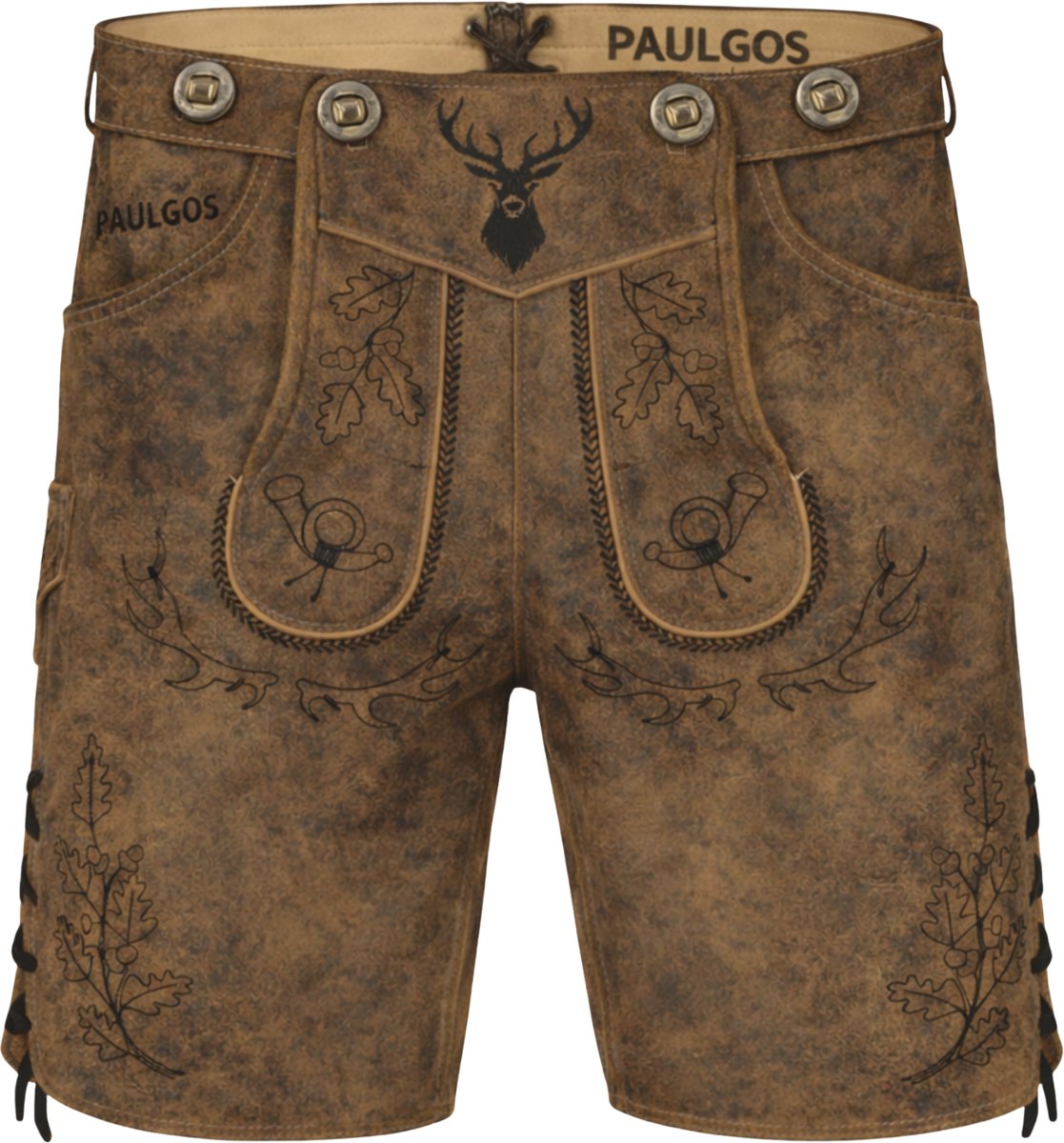 PAULGOS heren-traditionele lederen broek, kort - HK5 ANTIK - echt leer - verkrijgbaar in 3 kleuren - maat 44 - 60