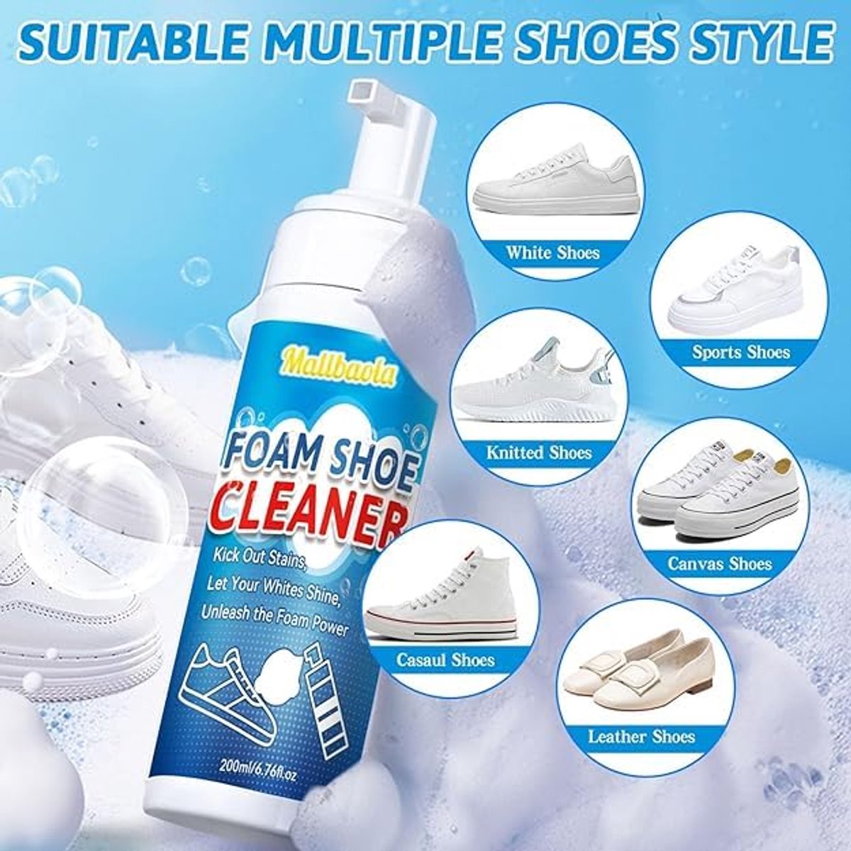 SnelShoppen - Schoonmaakset voor Schoenen met Borstel, Sneakerreiniger voor Vlekken en Vuil, Reinigingsset voor Witte Schoenen, Leer, Gebreide Stoffen