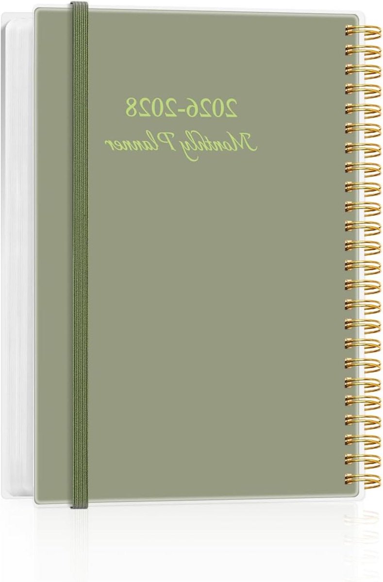 Maandplanner 2026-2028 - Driejarige kalender - Planning bijhouden - Spiraalbinding en sluiting - A5 formaat - Groen