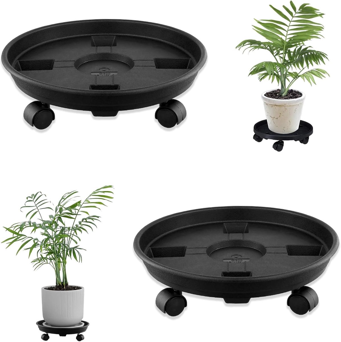 Ronde Plant Roller Set van 2, 30 cm, Ideaal voor Binnen en Buiten, Met 8 Draaibare Wielen voor Gemakkelijk Verplaatsen van Planten