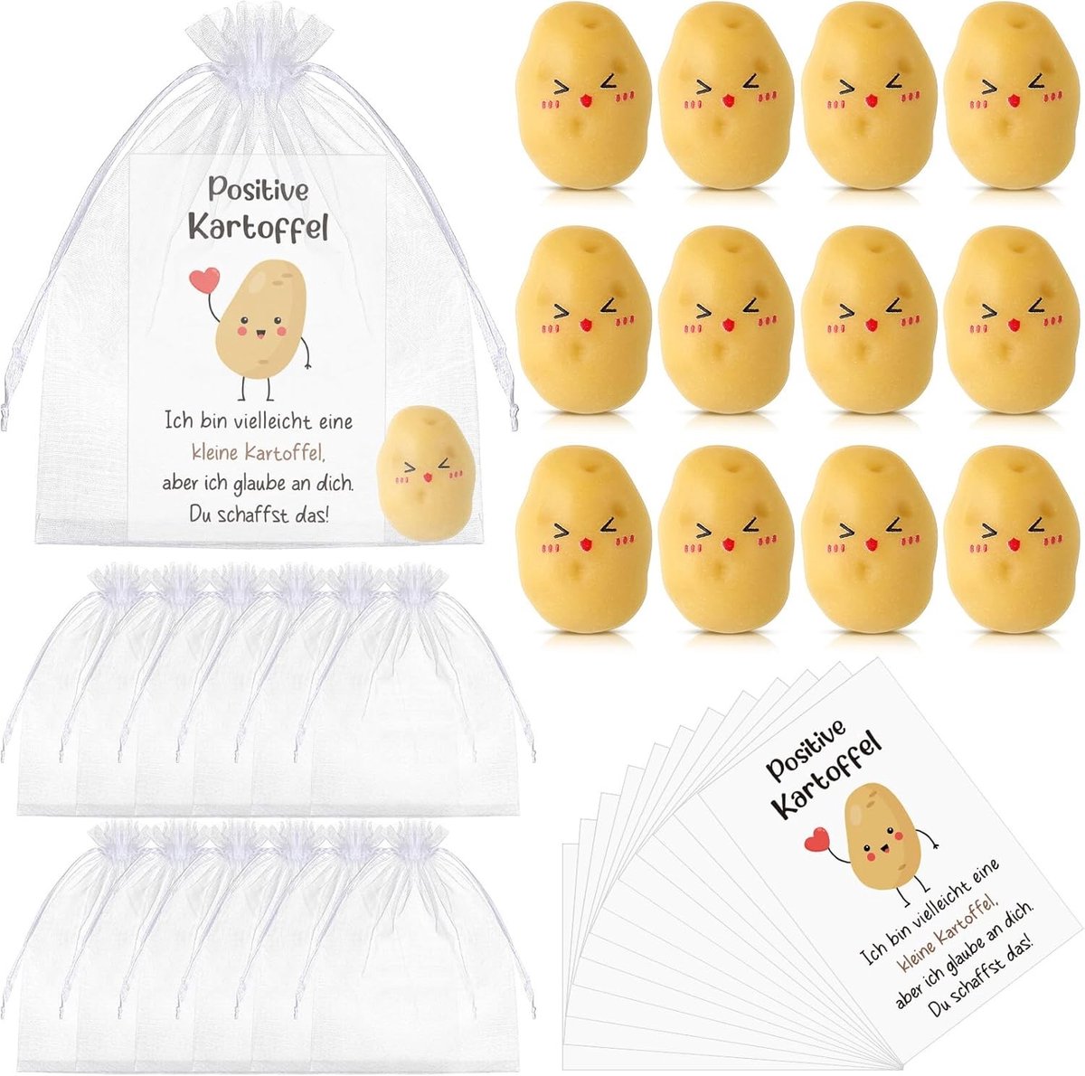 Set van 12 Inspirerende Aardappel Geschenken voor Studenten en Collega's - Emotionele Steun en Positieve Boodschappen voor het Einde van het Jaar, Gemaakt van Hars