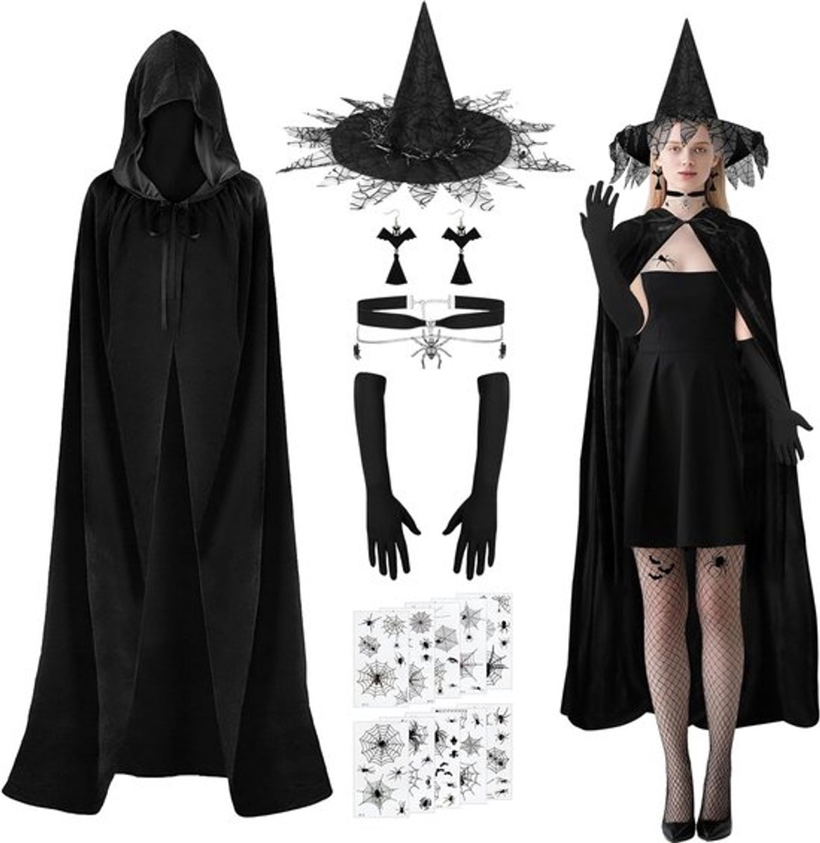 Heksen kostuum voor kinderen met accessoires, perfect voor Halloween en themafeesten