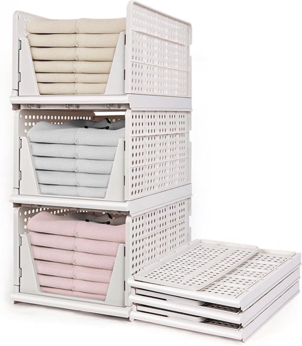 Set van 3 Opvouwbare Opbergdozen voor Kleding, Multifunctionele Plastic Opbergboxen voor Slaapkamer, Keuken en Badkamer