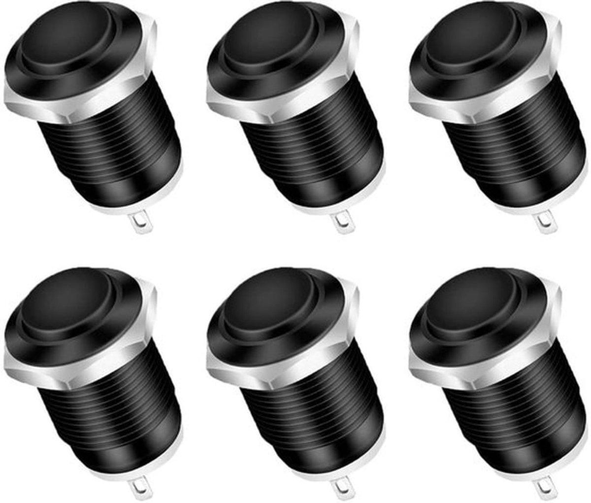 Waterdichte drukknoppen set zwart 12 mm - momentane roestvrijstalen drukknoppen - 6 stuks.