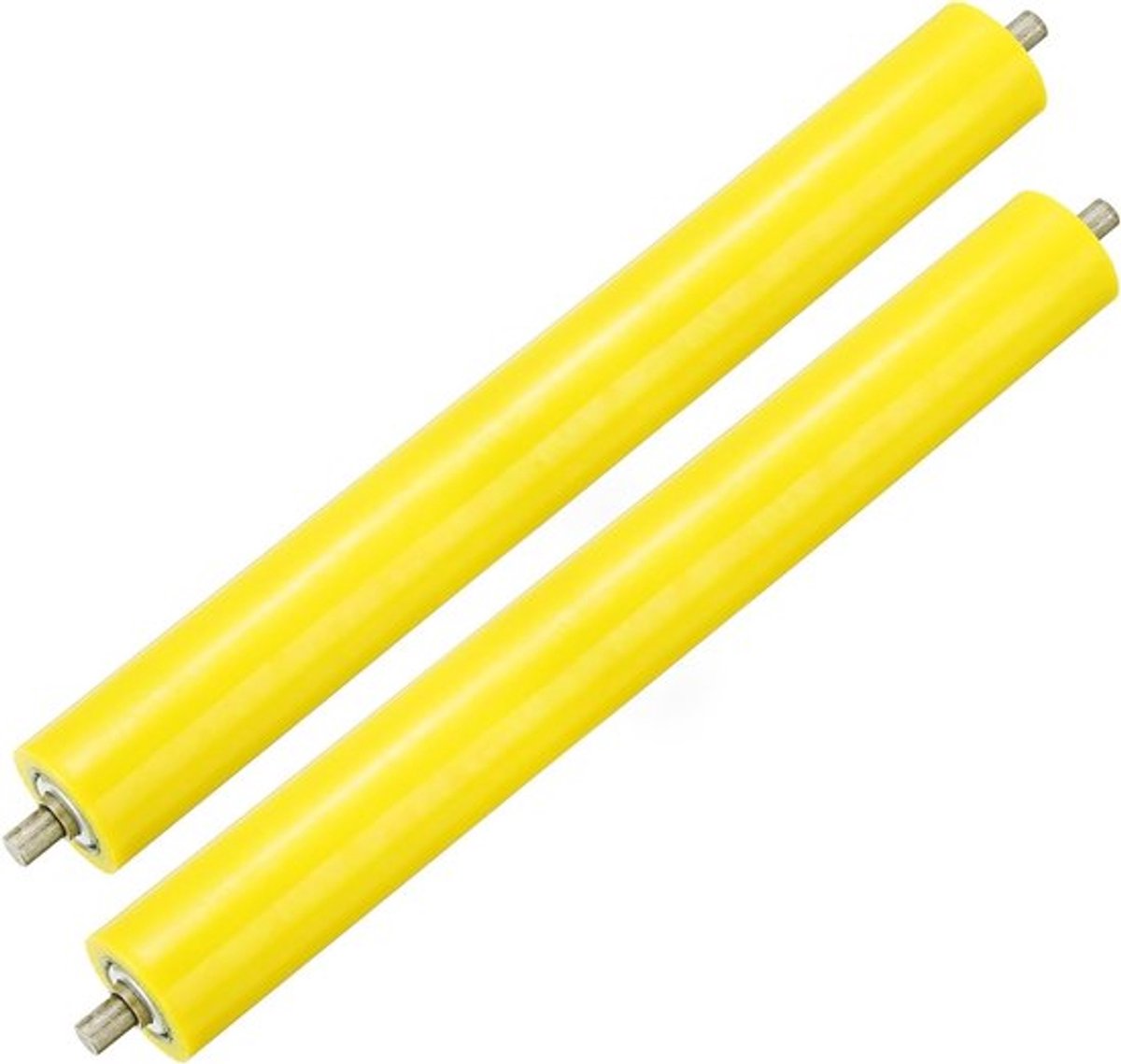Polyurethaan Gecoat Transportrol, 2 inch Diameter, 16 inch Lengte, 2 Stuks RVS Vervangingsonderdeel voor Transportband, Geel en Gegalvaniseerd