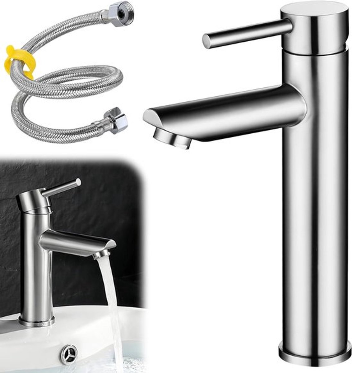 Premium 80cm Aansluitslang voor Koudwaterkraan, RVS Enkele Hendel Kraan voor Klein Wastafel en Badkamer Accessoires