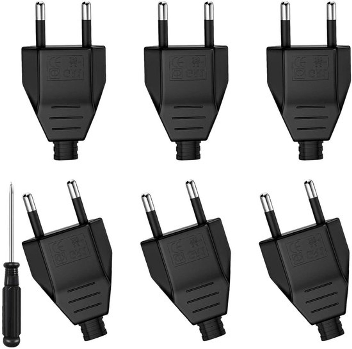 6-pack platte Europese elektrische stekker - 220V 2,5A - zwart - stopcontact - stekkerdoos