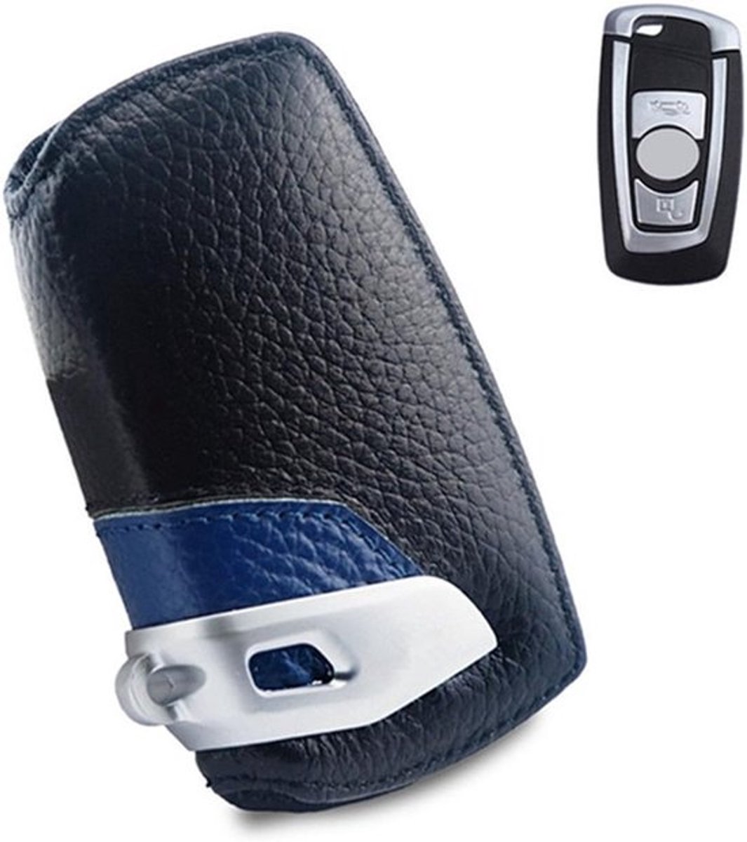Hoes voor Slimme Autosleutel van Echt Leer voor BMW 1 2 3 4 5 6 7 Series en X3 X4 - Bescherming, Accessoires, Sleutelhanger (Blauw)