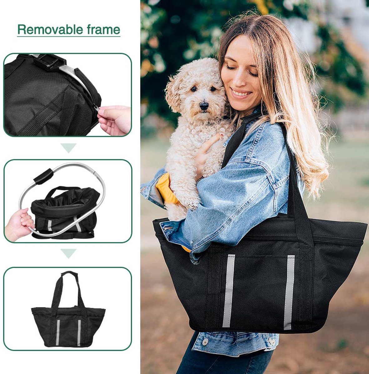 SnelShoppen - Fietsmand voor Hond - Vouwbare Hond Carrier voor Front Bevestiging - Verwijderbaar met Reflecterende Strip - Aanpasbare Hond Veiligheids