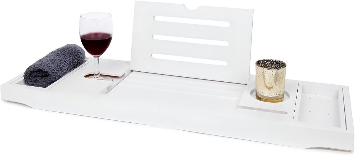 NIVA® Bamboe Badplank - Uitschuifbare Badplank - Luxe Bamboe Badplank - Wit - 70cm x 22cm x 7cm