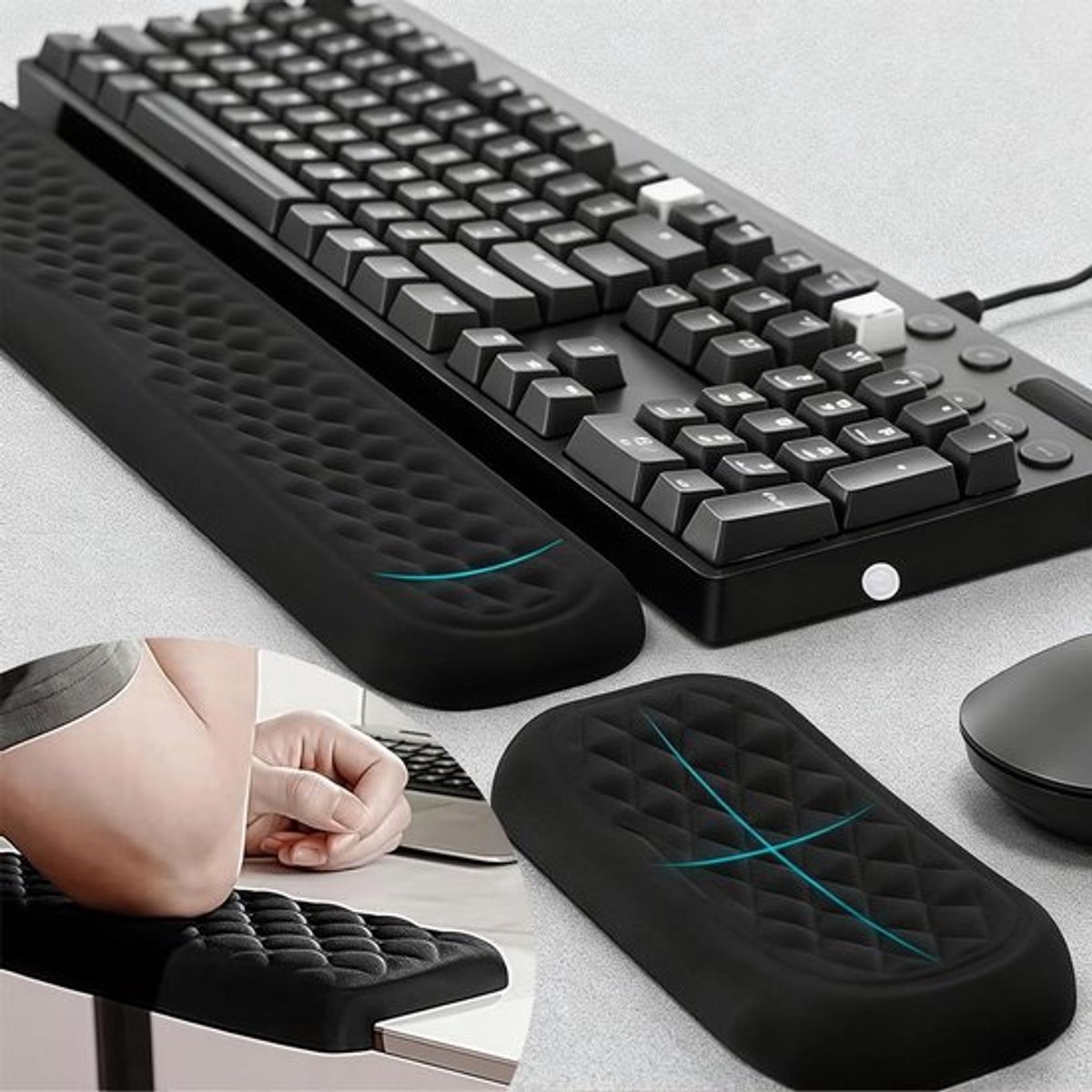 Bureau Polssteun Set met Antislip Basis - Ergonomische Handsteun voor Toetsenbord - Comfortabele Polssteun - 2-Delig (Nederlands, 75+ karakters)