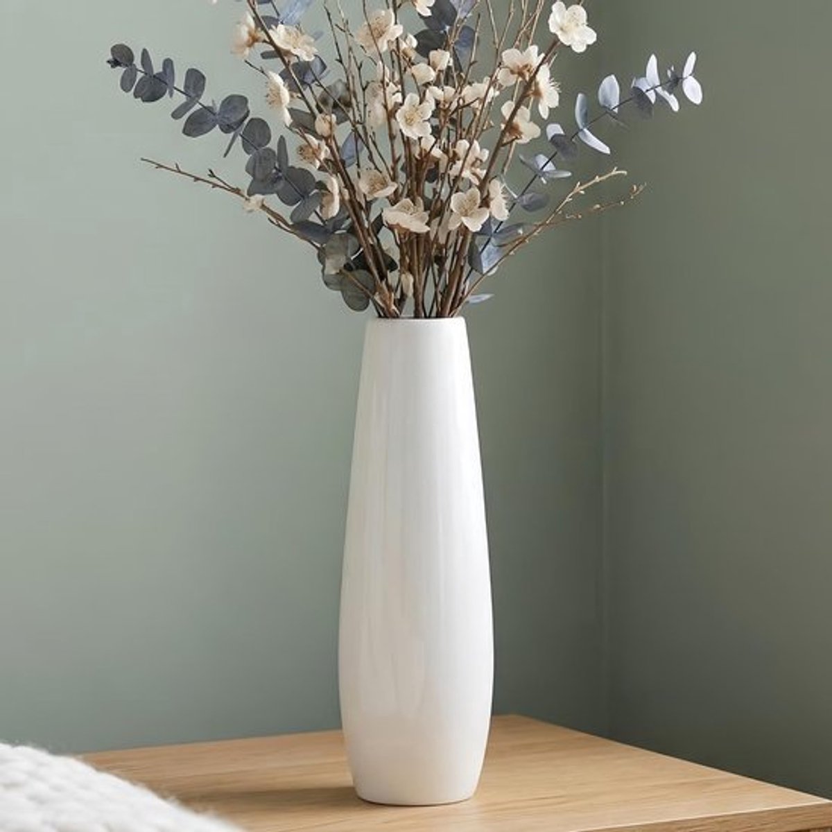 Moderne Witte Bloemenvase van 30 cm Hoog, Perfect voor Tafeldecoratie, Boerderijstijl en Woonkameraccessoires, Ideaal voor Pampasgras en Bloemstukken