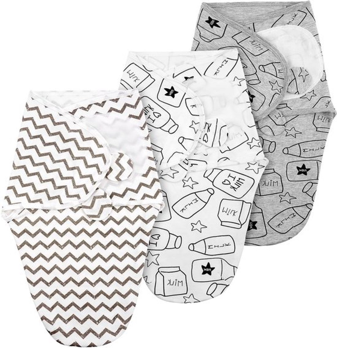 Zachte en Ademende Swaddling Doeken voor Pasgeborenen, 0-3 Maanden, Organisch Katoen, Unisex, 3 Stuks, Donkergrijs, Ideaal voor Slaap en Veiligheid