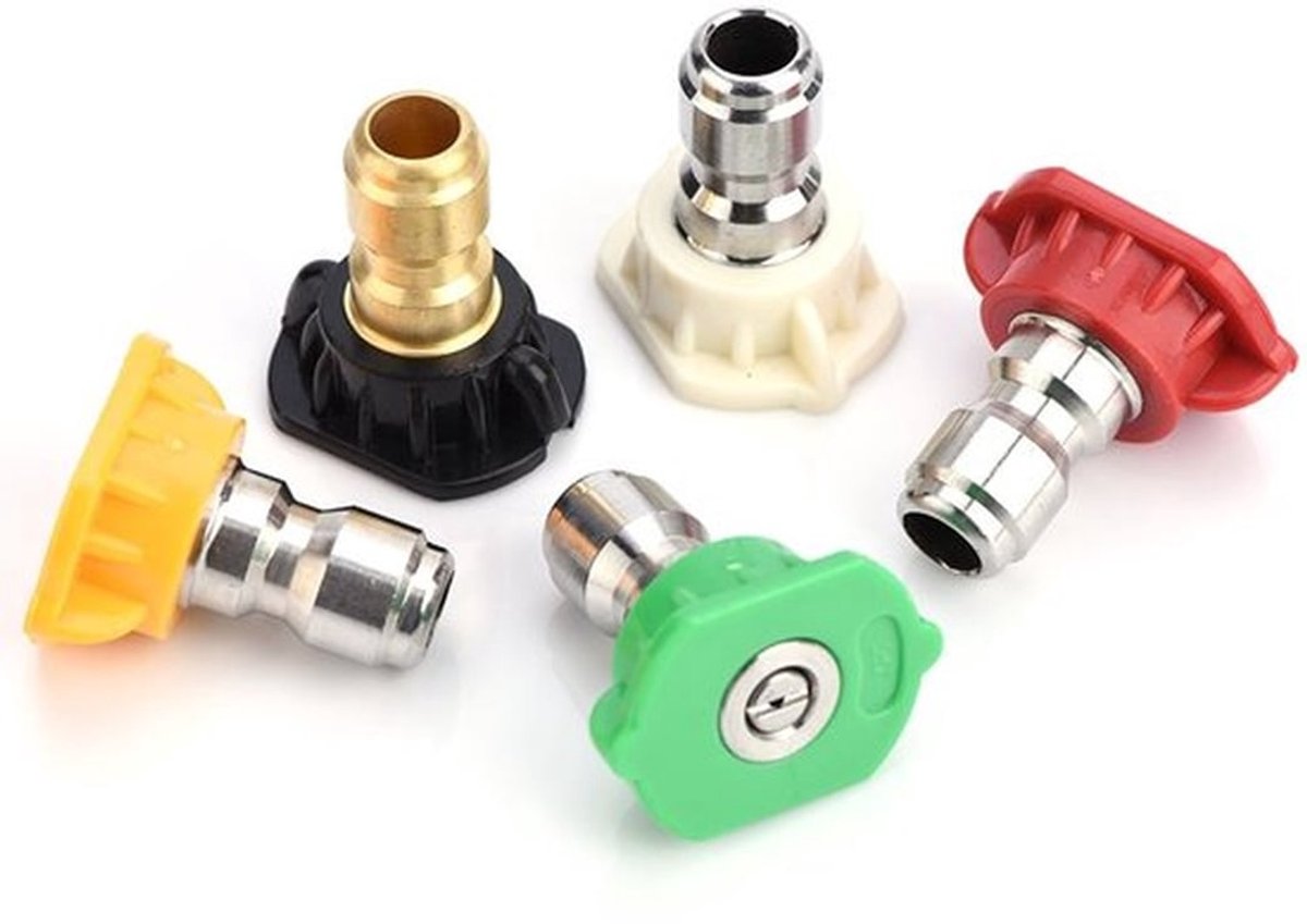 Hogedrukreiniger Nozzles Set - 5 Stuks Roestvrij Staal - Spuitmondjes 0/15/25/40/65 Graden - Sproeihoeken - Geschikt tot 4000 PSI - Spuitmond