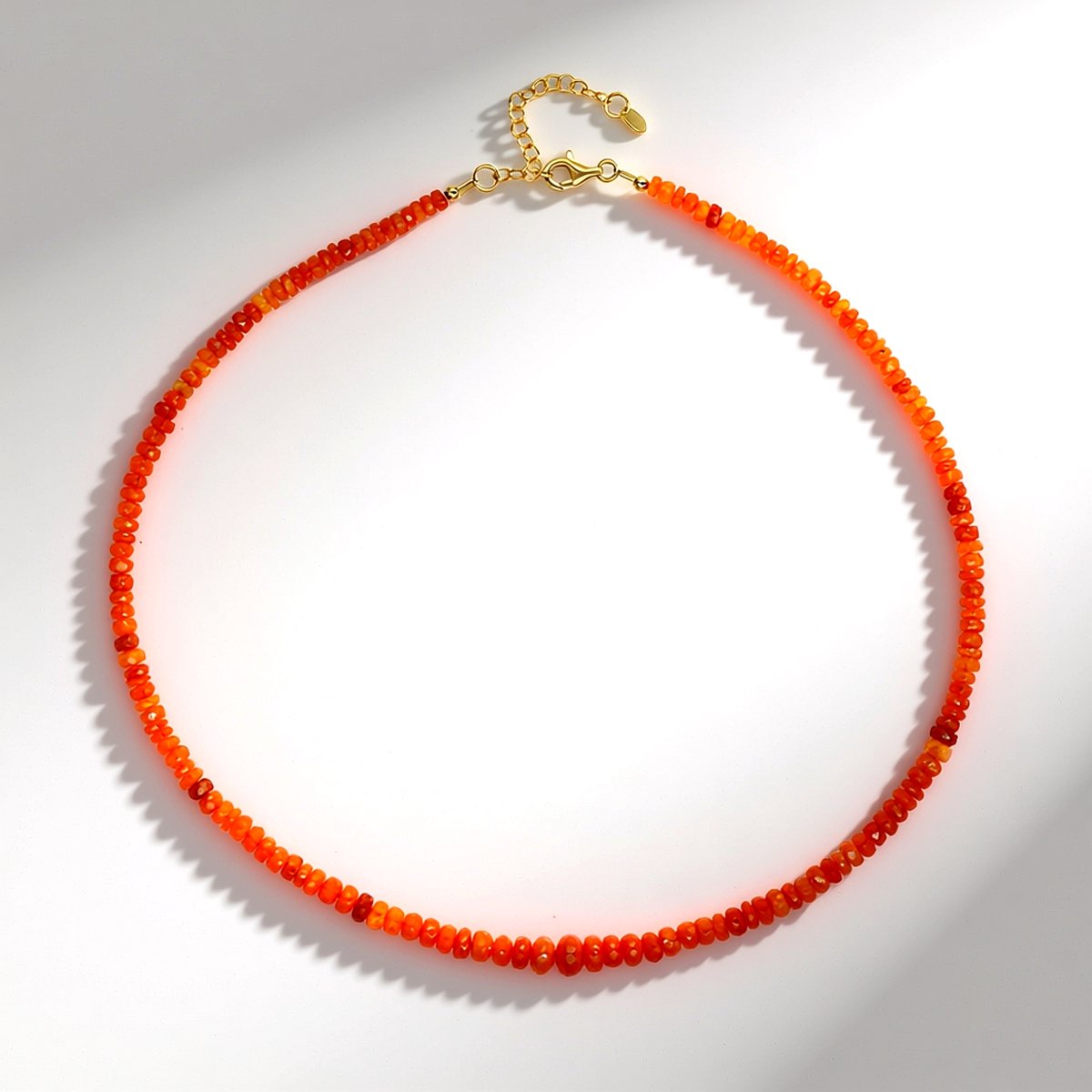 Cavill - Vergulde 925 Sterling Zilveren Halsketting - Oranje Ethiopische Opaal 43,69 ct - Facetten Fancy Kralen - Moderne Luxueuze Dames Sieraden