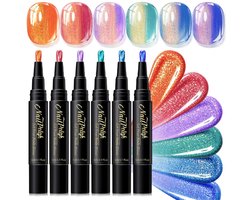 Nails art markers 6 stuks - Multikleur gel nagellak pen set - 3-in-1 nagelstift - parelmoerglans - sneldrogende formule - bestand tegen chippen - Nail Art penselen - voor Salon en thuis gebruik - elegant cadeau voor beautyliefhebbers - Stijl 05