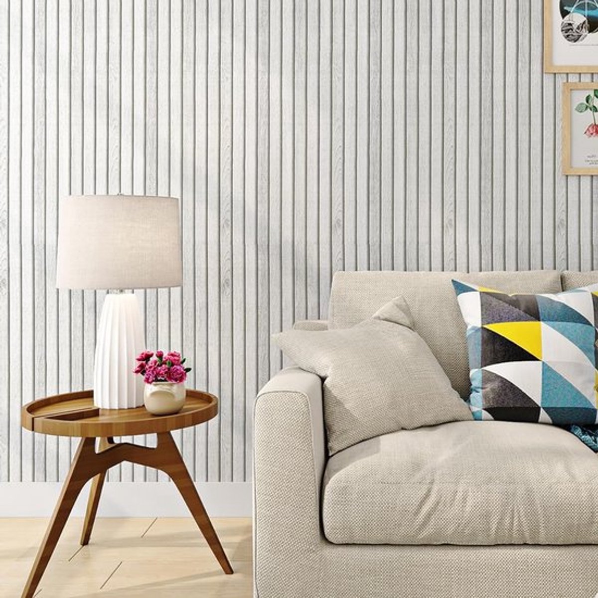 Zelfklevend Behang met Houtlook en 3D Effect - 40CMx5M Wasbaar Behang voor Woonkamer en Badkamer, Decoratieve Wandpanelen in Houtwit