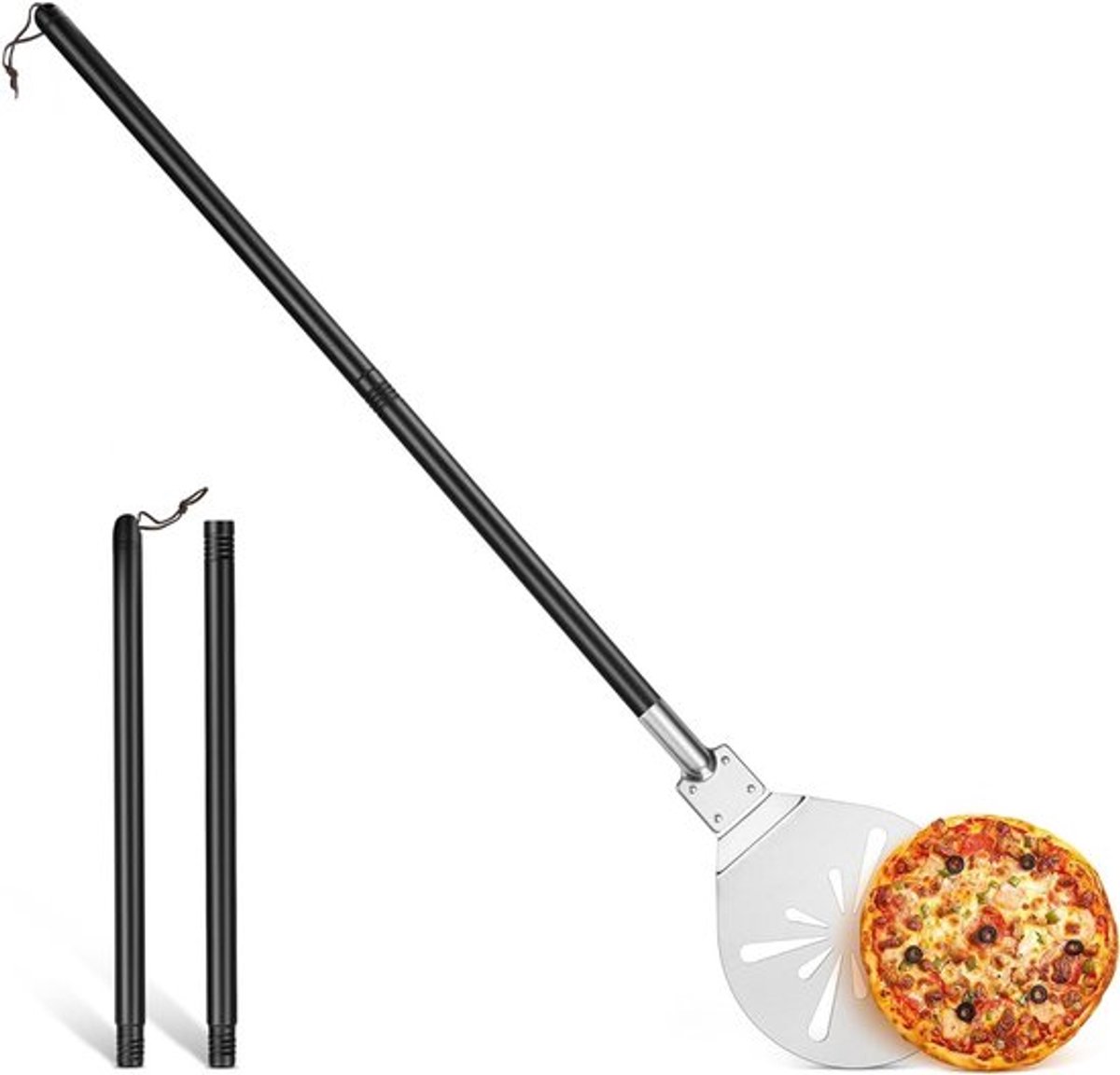 Ronde Pizzaschep van RVS met Verwijderbare Handgreep voor Pizza, Brood en Taart, 17.8 x 25.2 x 107 cm, Makkelijk Schoon te Maken en Duurzaam in Gebruik