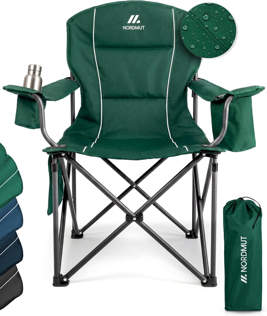 SnelShoppen - Opvouwbare Campingstoel - Lichtgewicht Klapstoel - Stabiele Visstoel - 200 kg Belastbaar - Inclusief Koeltas en Bekerhouder - Groen - Pe