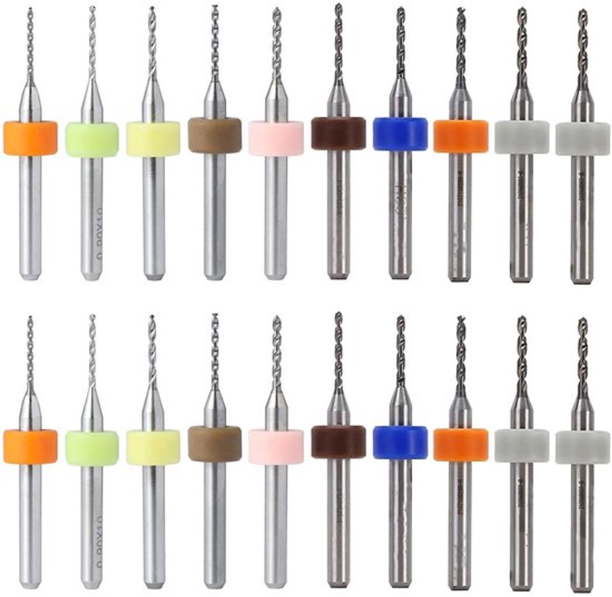 bits - micro-boorpunten - hardmetaal - 20 stuks - spiraal fluit - voor elektronica - 0,6 - 1,5 mm