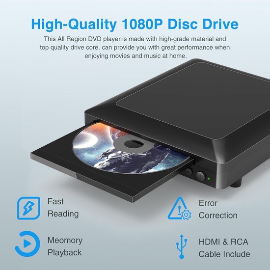 Mini dvd-speler - Compacte mediaplayer - Films kijken - Regiovrij afspelen - 18x15x4.5 cm - Zwart — afbeelding 3