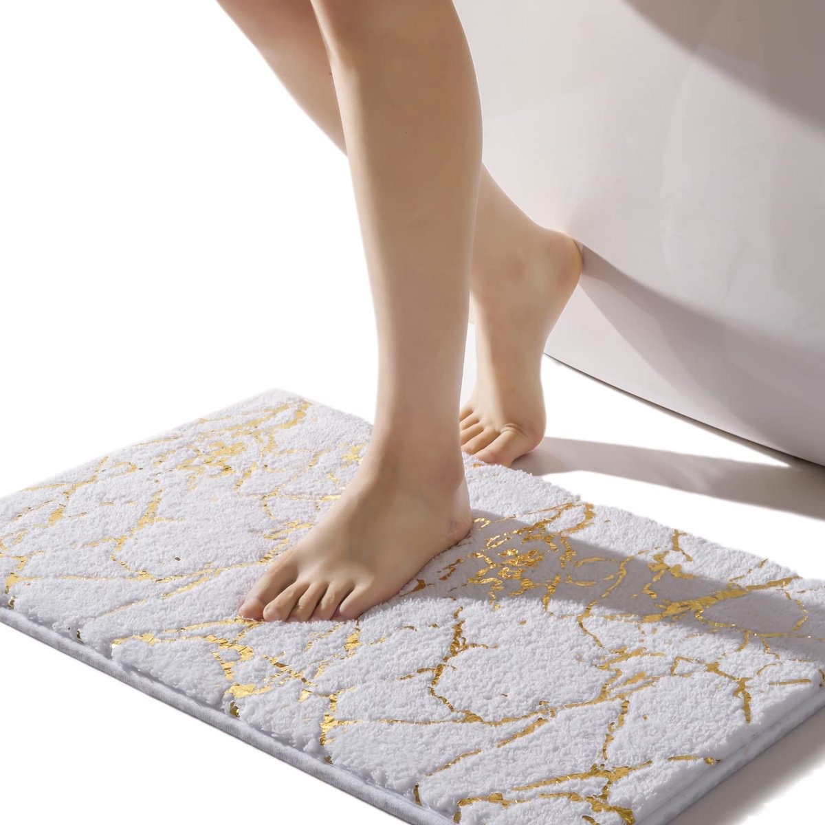 SnelShoppen - Badmat Antislip Wasbaar Wit Goud 40 x 60 cm - Luxe Badkamertapijt van Zachte Microvezel - Absorberend en Decoratief Badkameraccessoires