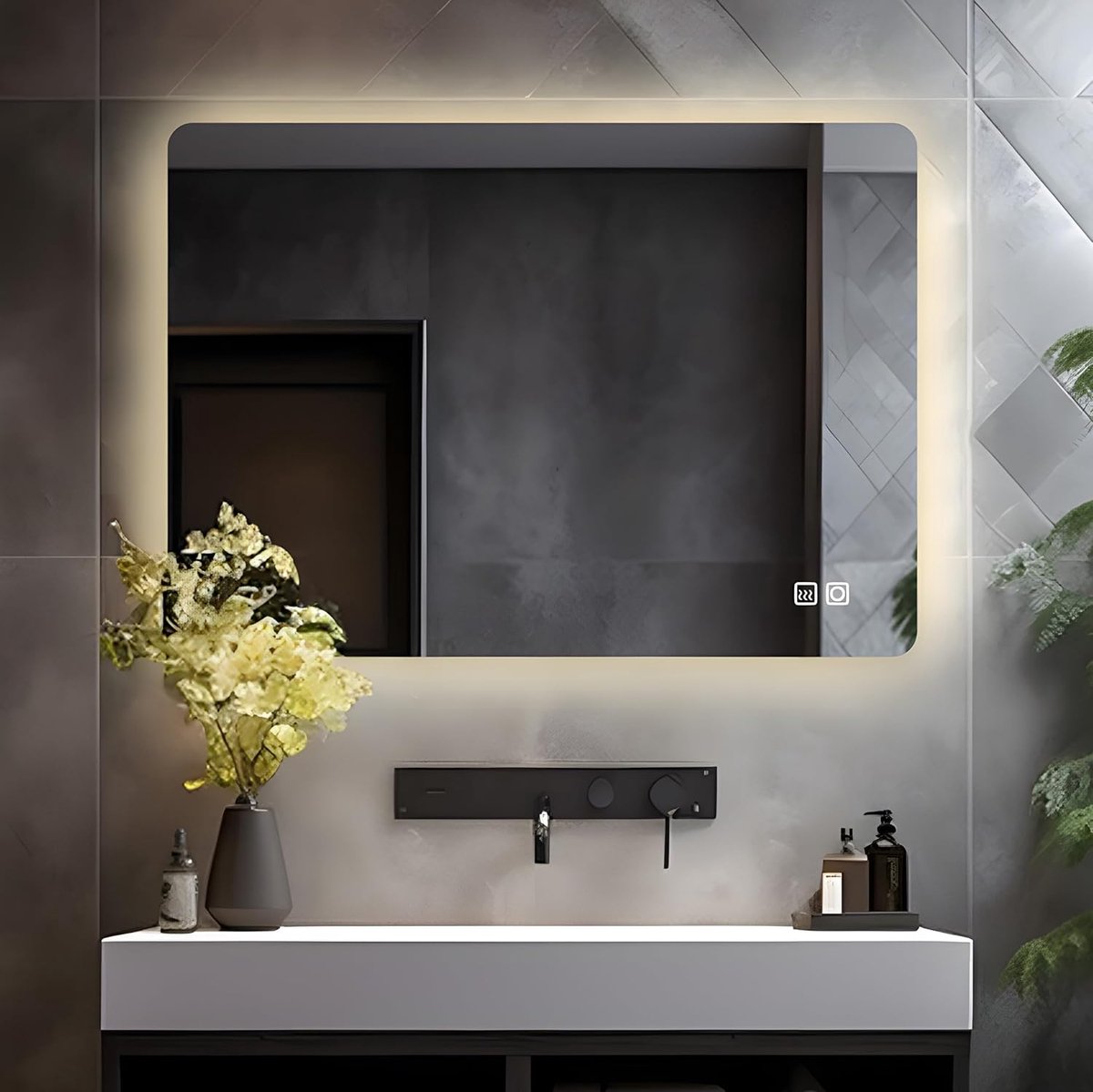 SnelShoppen - LISA Led-badkamerspiegel 70x50 cm met Dimbare Touch Verlichting, Anti-condens Wandspiegel voor Badkamer, Toilet, Hal, Warm Wit/Koud Wit