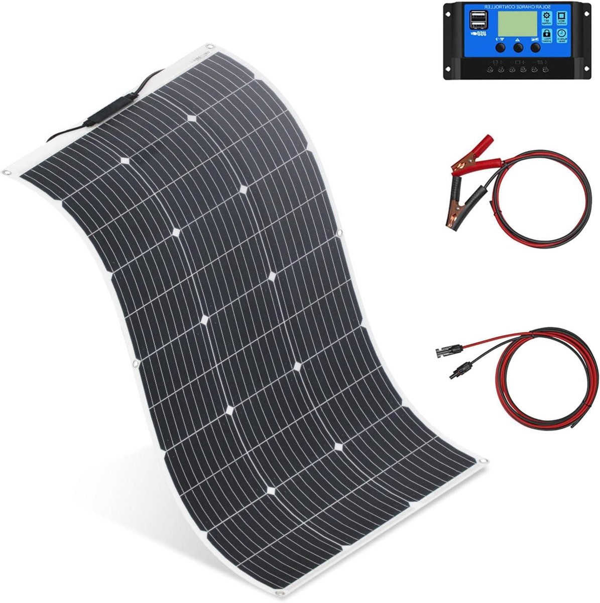Flexibel Zonnepaneel - Monokristallijn Paneel - Batterijen Opladen - Hoge Conversie Efficiëntie - 100 Watt - Zwart
