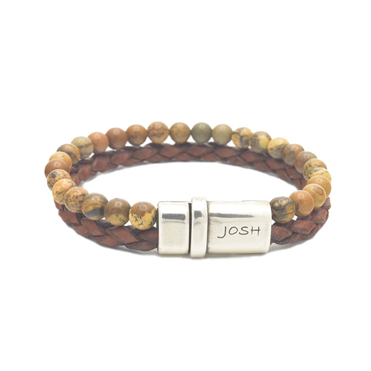 Josh Naturel Leer Gemstone Bracelet 09338SL/CGNT/LME L-1 21.5cm