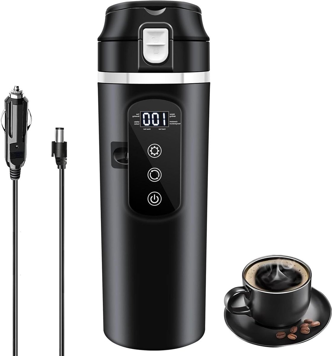 Elektrisch Reis Waterkokertje - Auto Mok - Warme Drank Onderweg - Variabele Temperatuur - 400ml Capaciteit - Zwart