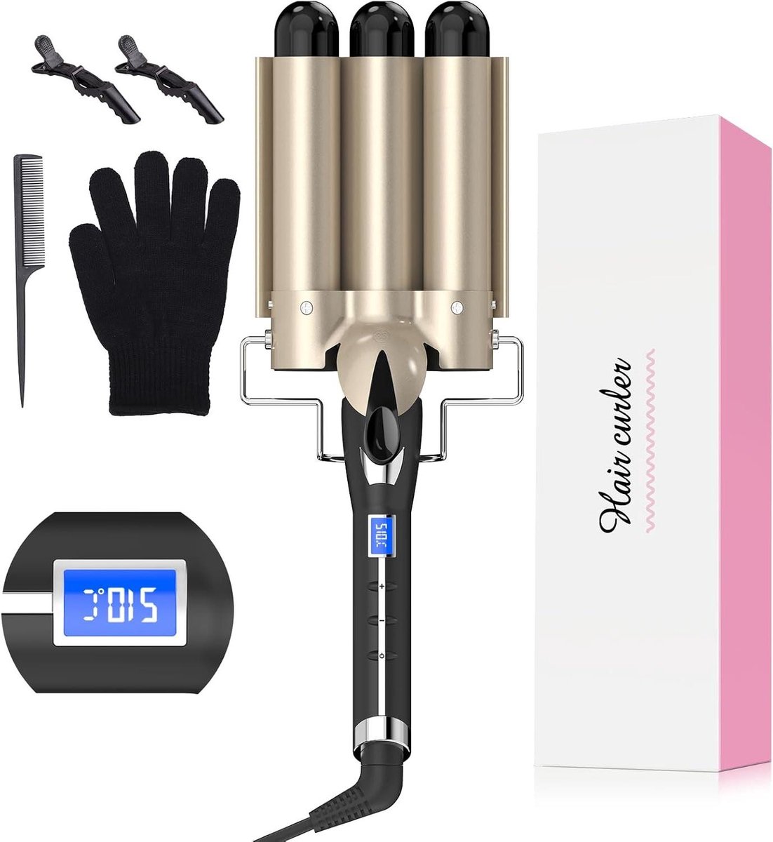 Krultang 32MM - Golvenmaker Haar - Haar Stylen - 14 Temperatuurstanden - 32mm Cilinders - Zwart