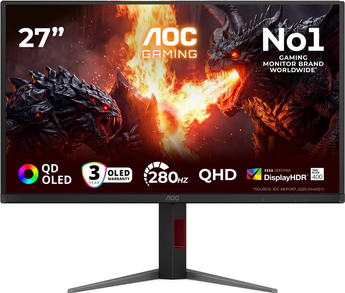 AOC G4 Q27G4ZD - QHD OLED Monitor - HDMI 2.1 - USB-Hub - Verstelbaar - 280hz - 27 inch