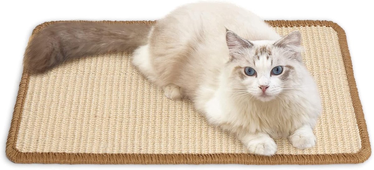 Kattenkrabmat, natuurlijke sisal-krabmatten voor katten, horizontale krabmat voor katten, beschermt tapijten en banken - beige