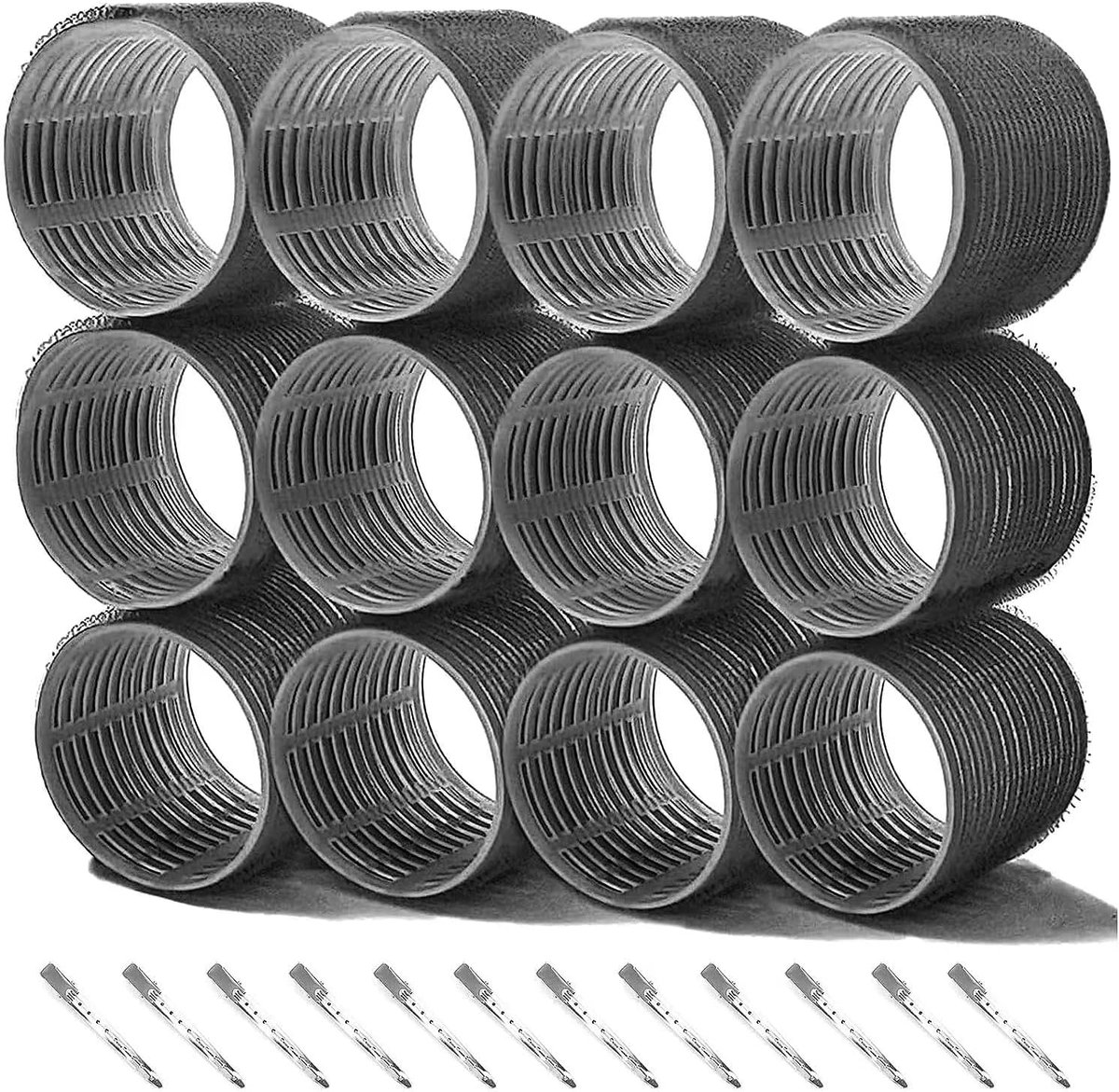 SnelShoppen - Set van 24 Jumbo Haarrollers en 12 Eendenbek Clips, Zelfgreep, 64 mm, Voor Lang, Medium en Kort Haar, Salon- en Doe-Het-Zelf Gereedschap