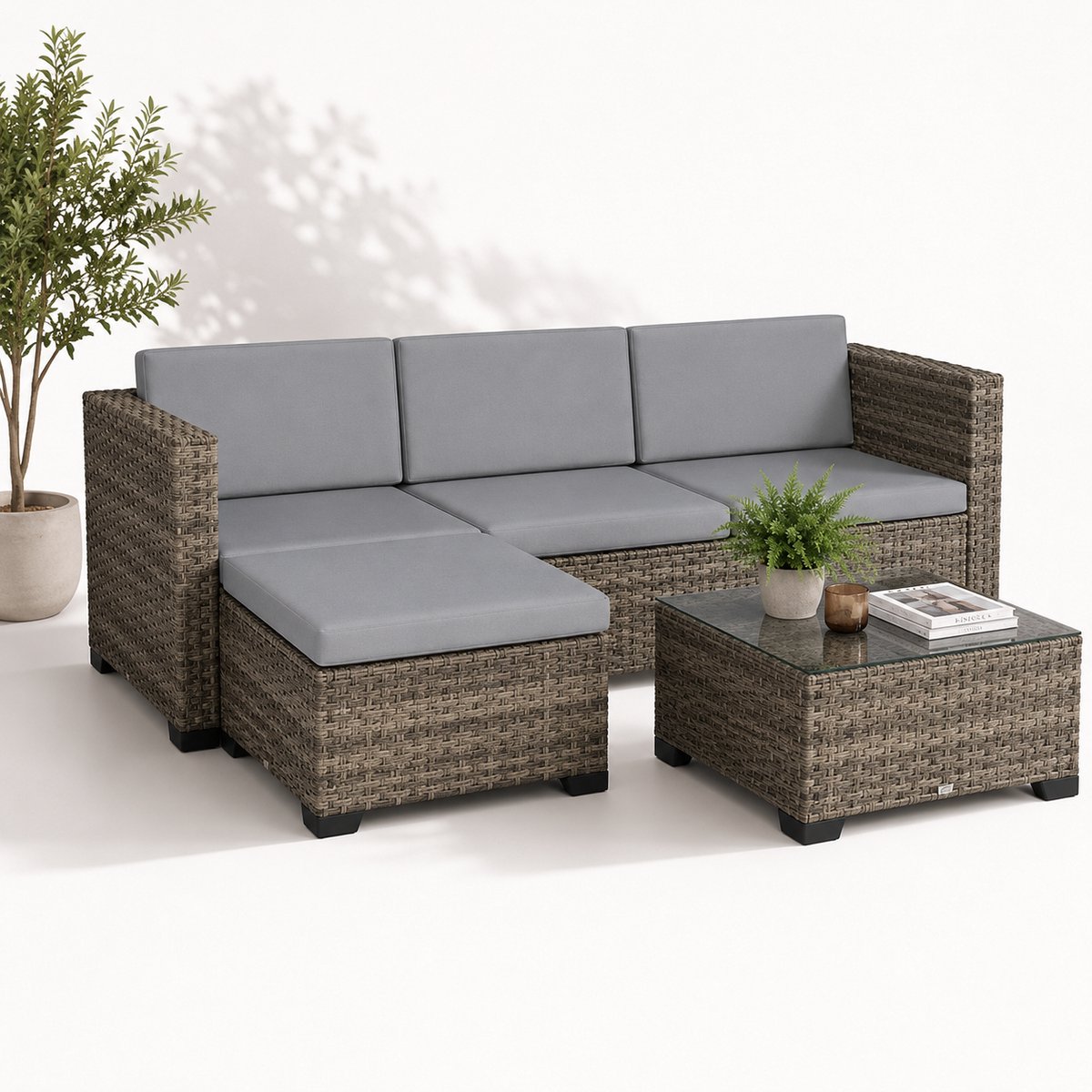 Jurrys Loungeset - Tuinmeubels - Hoekbank - Tuinset - 5 Delig - Comfortabel - Weerbestendig - Inc Kussens - Lichtgrijs - 188x120x61cm