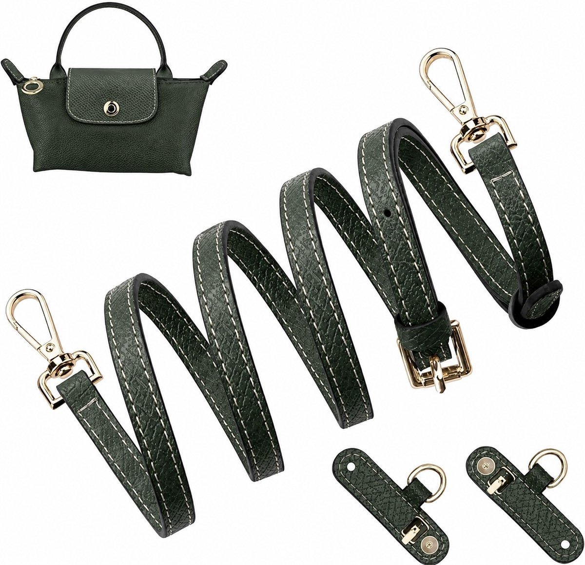 BOTC Tassenriem - Tassenriem Schouderriem - Geschikt voor Longchamp Le Pliage Mini - Leren Schouderband met - 12mm - Groen