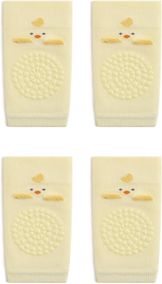 Kruipkniebeschermers voor baby's, antislip met rubberen punten, ideaal voor bescherming tijdens het kruipen, zomer, kuikendesign, geel, comfortabel en veilig
