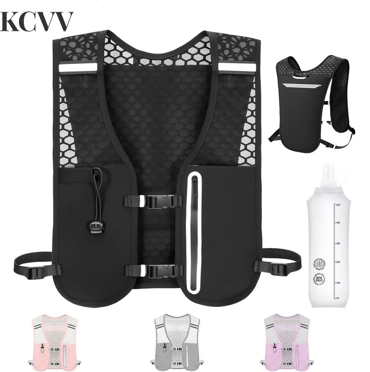 Hardloopvest met waterzak-hardloopvestje-Hydraterend hardloopvest - Verstelbare borstband, unisex hardloopvest - Inclusief een zachte waterfles van 500 ml - Zwart - 42x20 cm
