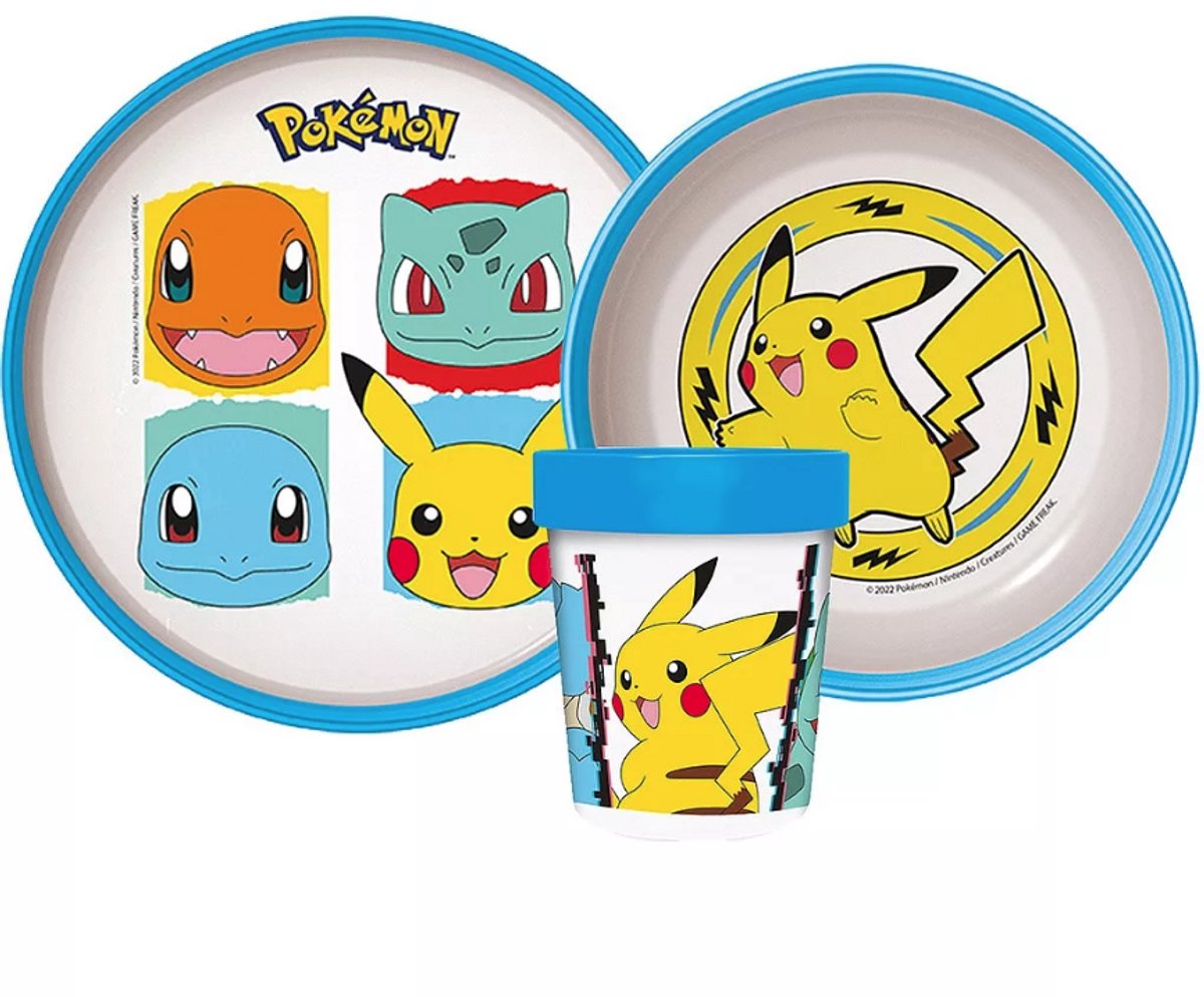 Pokemon Serviesset - Kinderservies - Beker 260 ml - Diepe kom - Dinner bord - Antislip eetset - Voor verjaardagen en feestjes - Voor kinderen