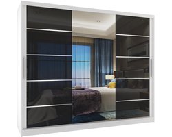 BELINI Verona MGB Schuifdeurkast 232 cm Wit/Zwart Hoogglans - Kledingkast met Spiegel - Comfort Line Hoogglans