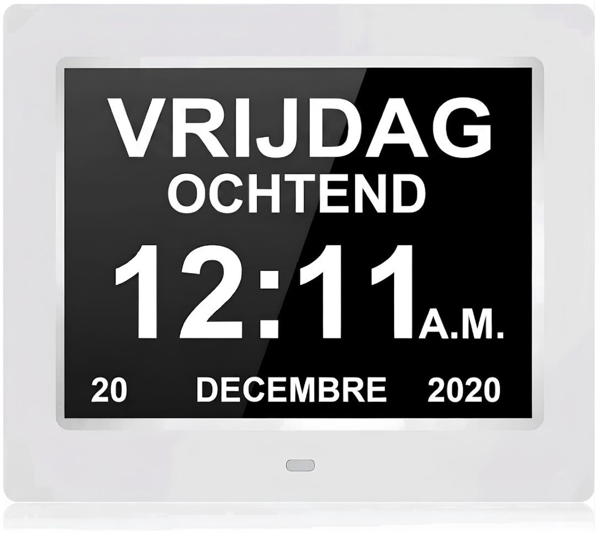 JCP® Dementieklok - 7 inch Digitale LCD Klok - Automatische Dimfunctie - Zwart en Wit - 19cm x 1cm x 16cm